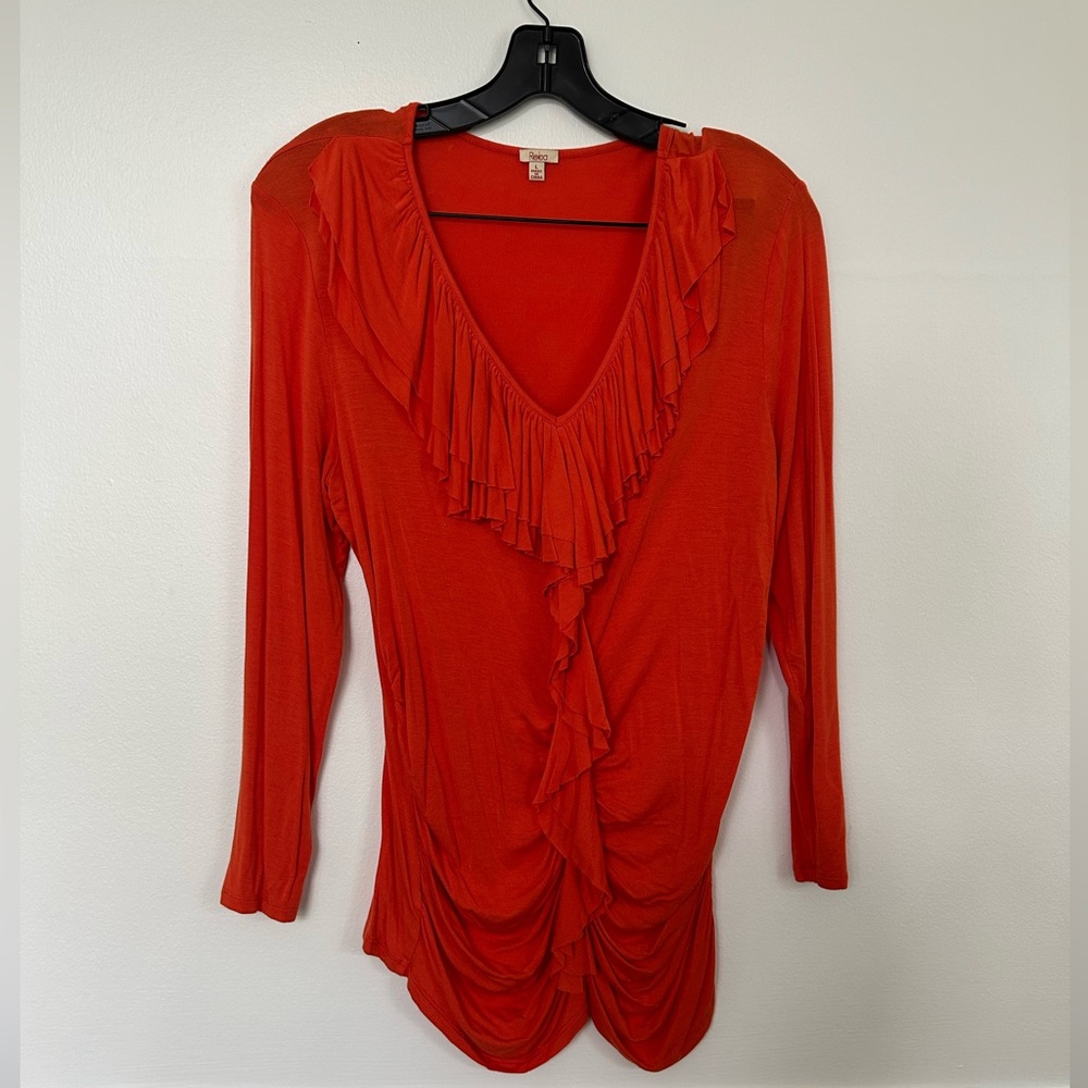 Women's Red/Orange Ruffled V-Neck Top